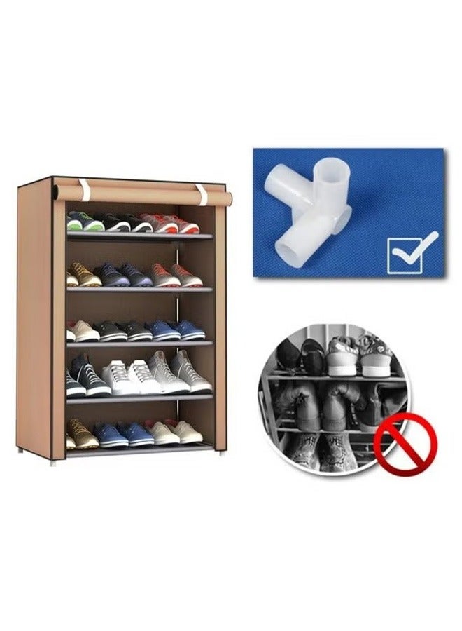 Shoe Rack 5-Layer Stainless Steel Frame Brown 60x30x90cm - Image 4