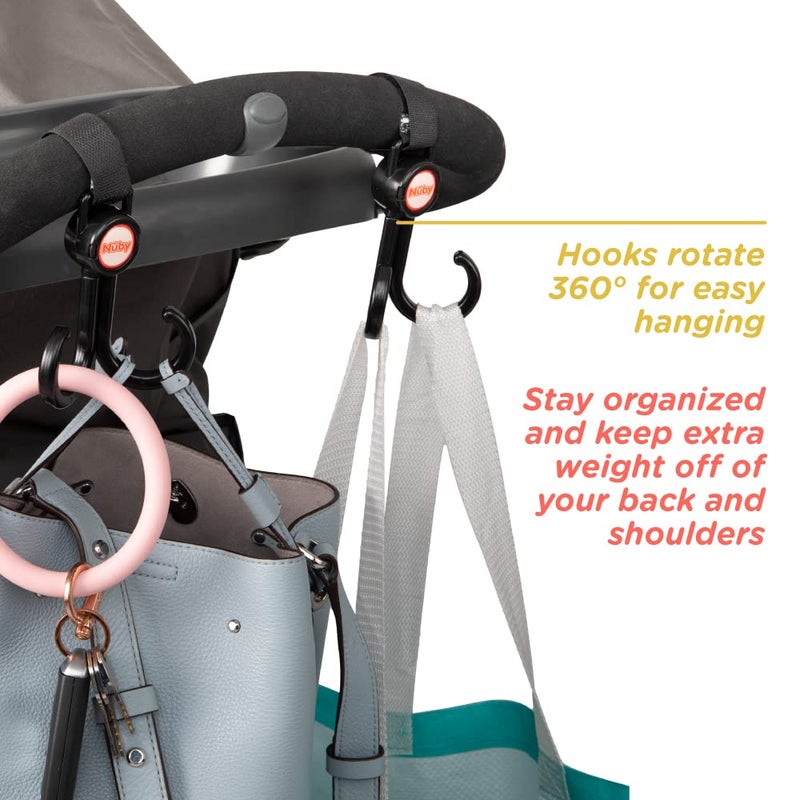 Nuby Double Stroller Hook, Adjustable Hook, Black or Grey - Image 3