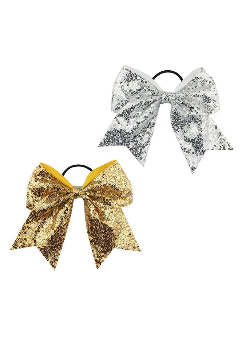 JustMyDress Girls Cheer Bow Ponytail Holder Big Hair Bow Tie with Glitter Sequins Bowknot JB80 13GoldSilver 