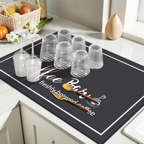 Findosom 12"x 20" Dish Drying Mat, Super Absorbent & Cuttable Coffee Mat, Hide Stain Bar Mat for Kitchen Counter, Coffee Bar Accessories, Black - Image 4