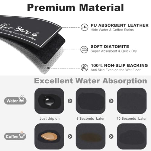 Findosom 12"x 20" Dish Drying Mat, Super Absorbent & Cuttable Coffee Mat, Hide Stain Bar Mat for Kitchen Counter, Coffee Bar Accessories, Black - Image 3
