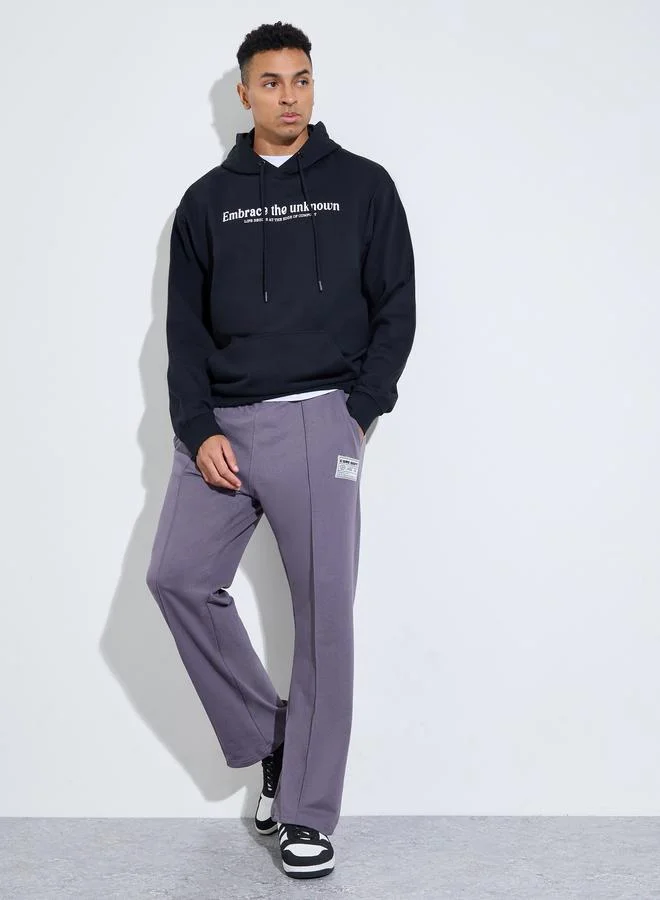 Styli Charcoal Slogan Print Kangaroo Pocket Relaxed Fit Hoodie