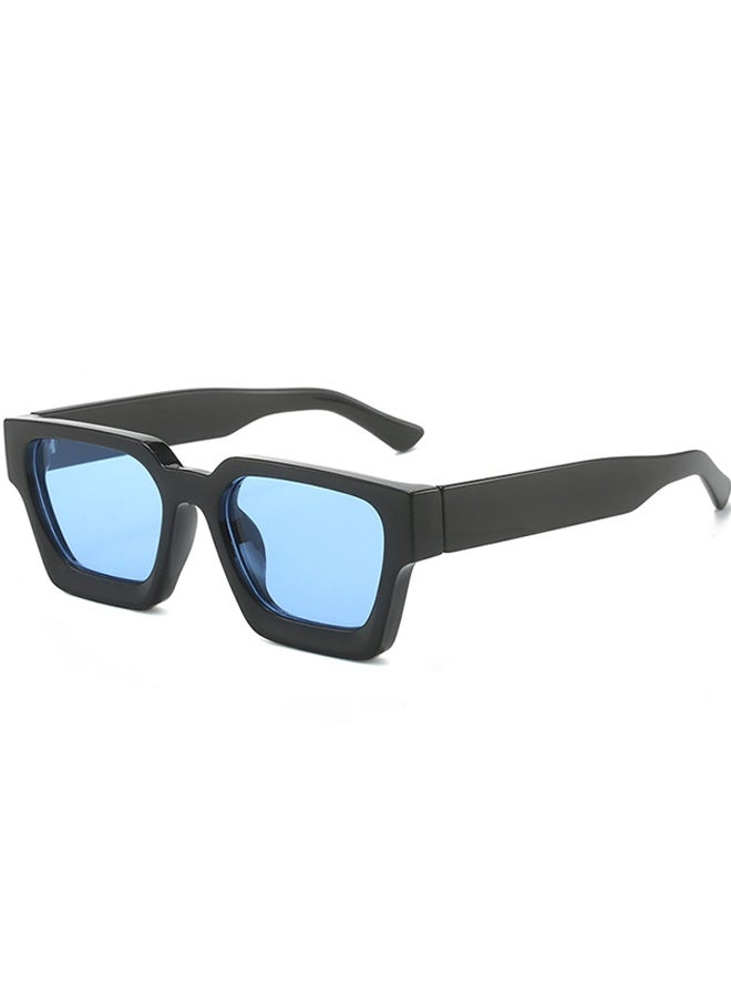 Generic Retro Square Sunglasses for Men Women Trendy Thick Rectangle Chunky Frame Black Shades Fashion 90s Glasses, UV400 Protection Glasse（Black Blue）  - Image 1