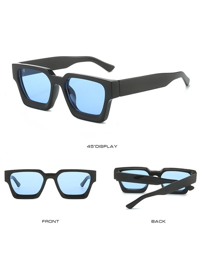 Generic Retro Square Sunglasses for Men Women Trendy Thick Rectangle Chunky Frame Black Shades Fashion 90s Glasses, UV400 Protection Glasse（Black Blue）  - Image 4