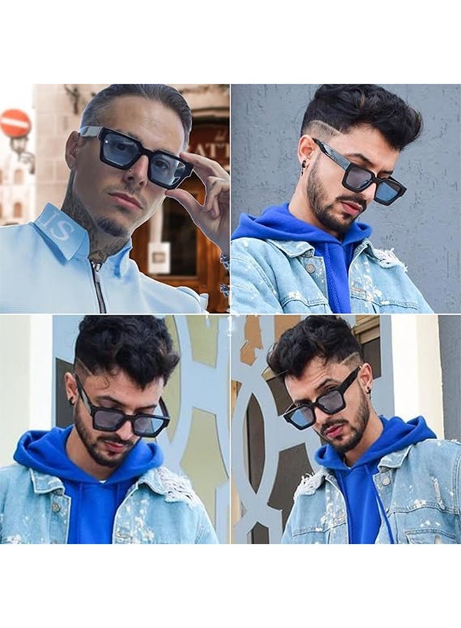 Generic Retro Square Sunglasses for Men Women Trendy Thick Rectangle Chunky Frame Black Shades Fashion 90s Glasses, UV400 Protection Glasse（Black Blue）  - Image 5