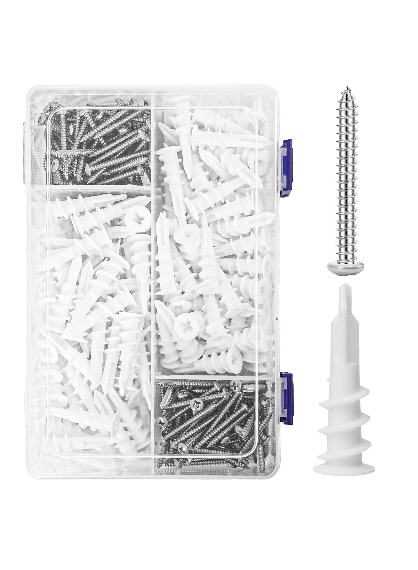 Self Drilling Drywall Anchors and Screws Kit 240PCS – ZFHDBM Heavy Duty Wall Anchor Set with 120 Plastic Self-Tapping Anchors and 120 Sheetrock Screws for Hanging, Sheetrock, Curtain Rods, Picture Frames – 75LB Capacity