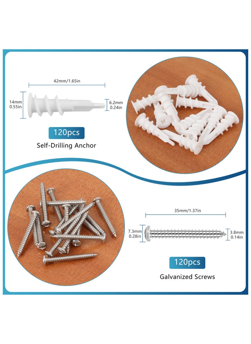 ZFHDBM Self Drilling Drywall Anchors, 240PCs Dry Wall Anchors and Screws Kit for Hanging Sheetrock, 120 Self-Tapping Plastic Drywall Hangers 120 Sheet Rock Screws, Heavy Duty 75LB Hanging ZFHDBN  - Image 4