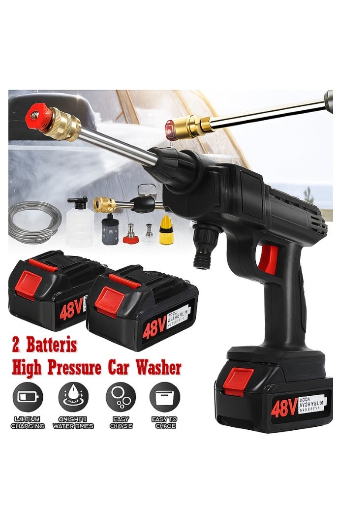 Portable High Pressure Water Gun,Rechargeable Cordless Pressure Washer With Two 48V Lithium Battery, 5 m Hose and 3 Nozzles, Portable Washer Gun or Electric Washing Gun for Washing Cars, Floors, Garden. - Image 1
