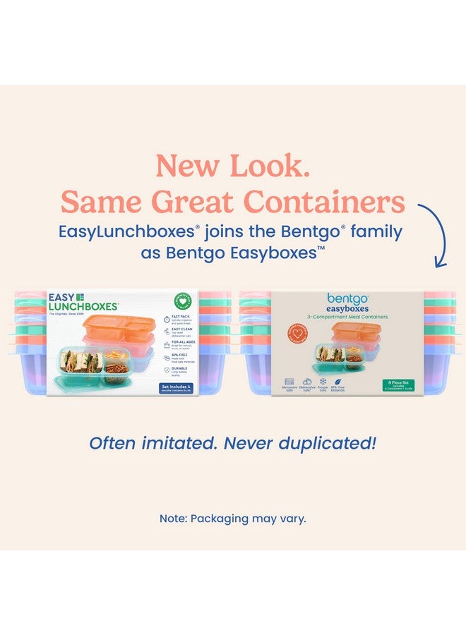 Bentgo Easyboxes - Original Stackable Lunch Boxes - Reusable 3-Compartment Food Containers for Kids and Adults - Bento Lunch Box for Meal Prep, School, & Work - BPA Free, Set of 4 (Pastels) - Image 5