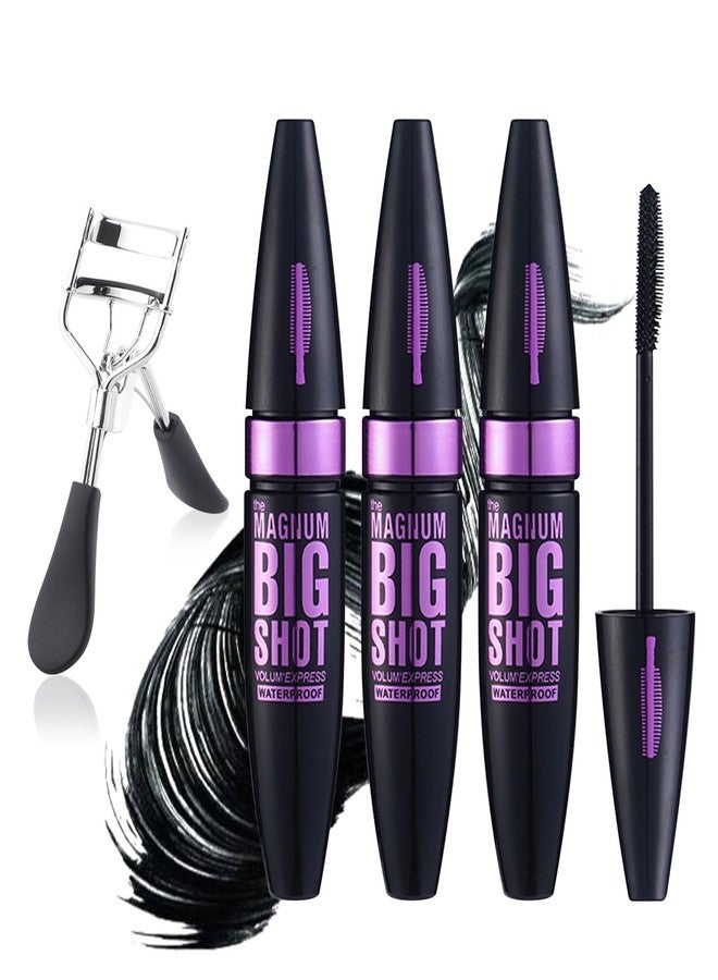 LZYLLS Black Telescopic Mascara Set,3PCS Black Mascara Volume and Length for Eye Makeup,Waterproofing No Clumping,No Smudging Curly Lash Cream with Eyelash Curler(D) - Image 1