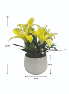 BABAZAM Artificial Flower Pot with Plastic Vase Table Top Plant for Table Kitchen Dining Living Room Home Spring Décor Yellow 21x9x9cm  - Image 1