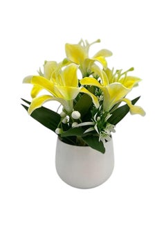 BABAZAM Artificial Flower Pot with Plastic Vase Table Top Plant for Table Kitchen Dining Living Room Home Spring Décor Yellow 21x9x9cm  - Image 2