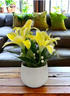 BABAZAM Artificial Flower Pot with Plastic Vase Table Top Plant for Table Kitchen Dining Living Room Home Spring Décor Yellow 21x9x9cm  - Image 5