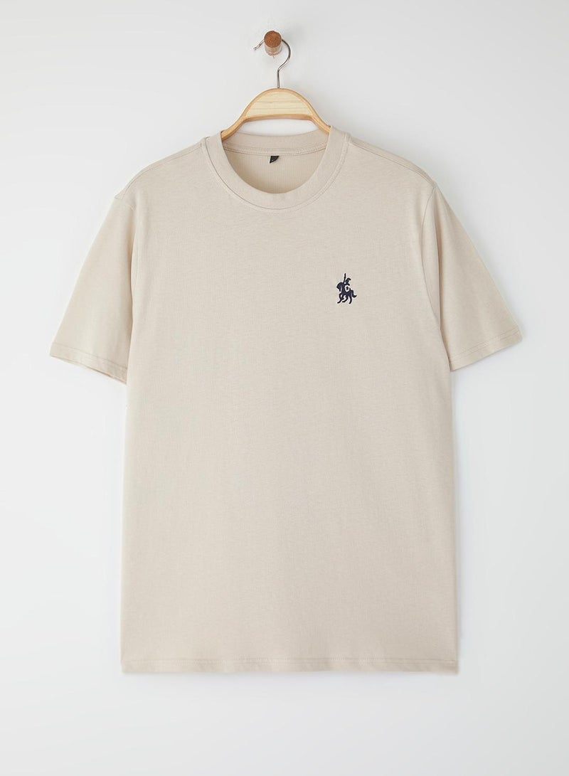 trendyol Stone Regular/Regular Cut Horse Embroidery Detail 100% Cotton T-Shirt Tmnss24Ts00056 - Image 2