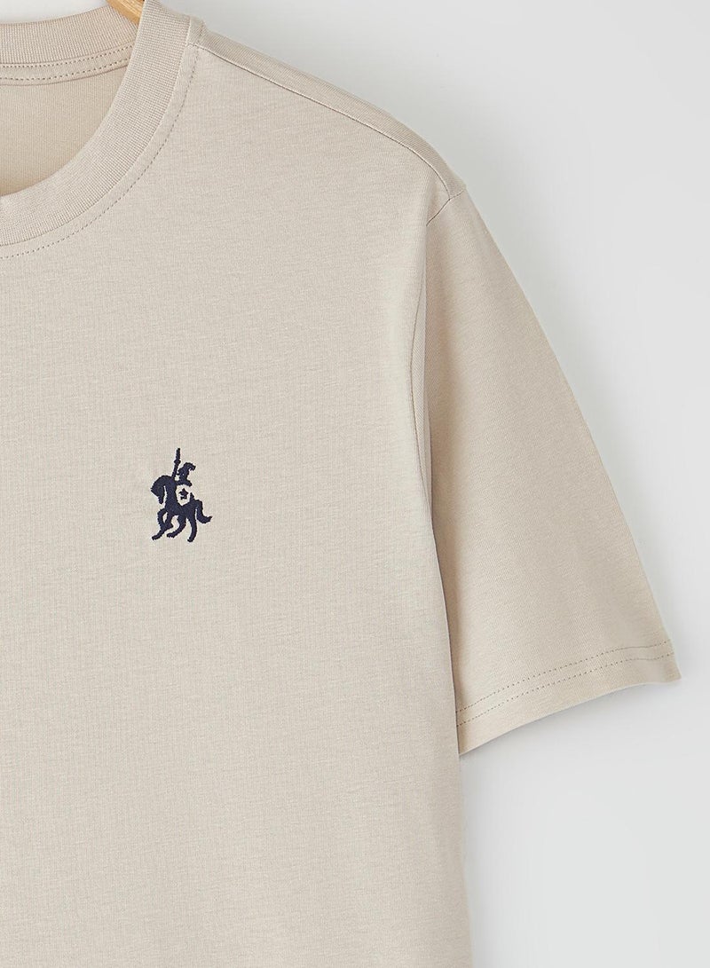 trendyol Stone Regular/Regular Cut Horse Embroidery Detail 100% Cotton T-Shirt Tmnss24Ts00056 - Image 3