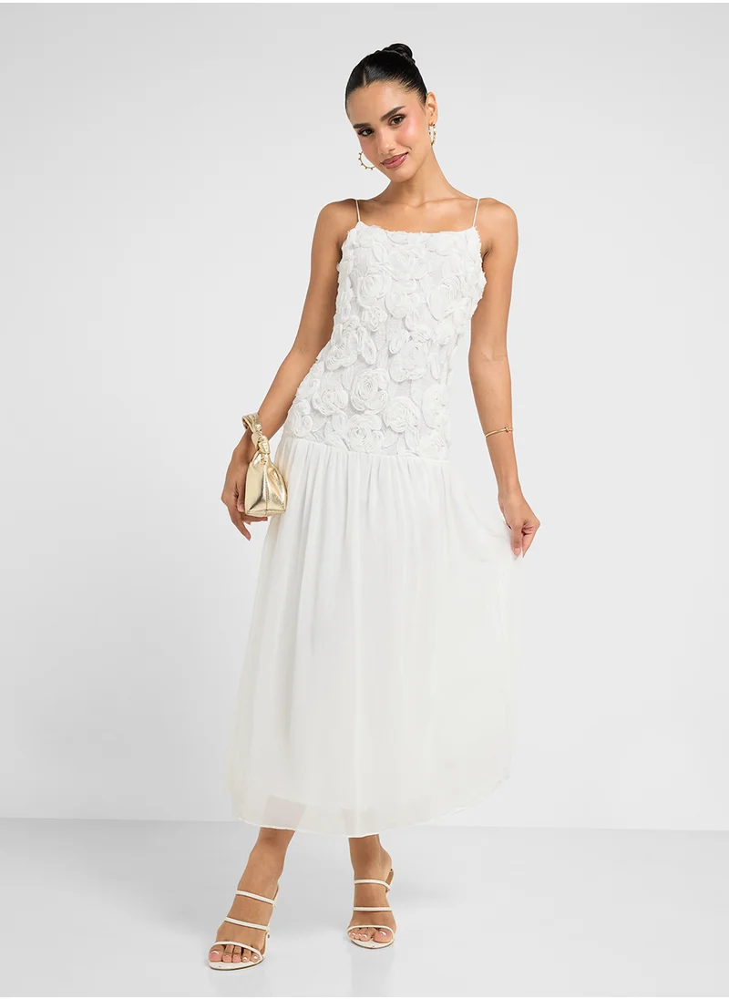جينجر Strappy Floral Applique Detail Dropwaist Dress