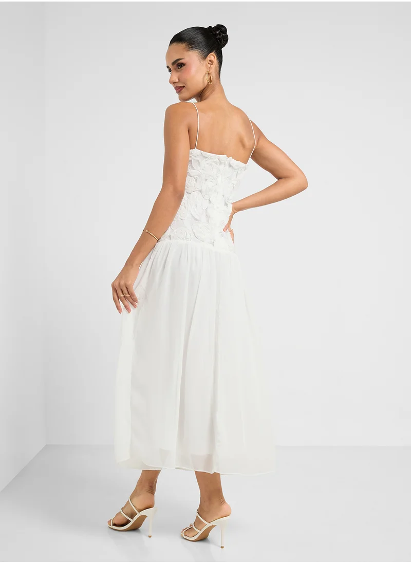 جينجر Strappy Floral Applique Detail Dropwaist Dress