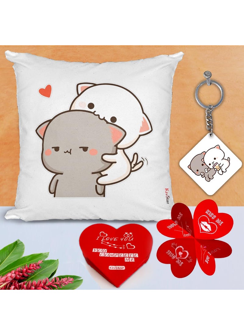 KivStar KivStar Peach and Goma Mochi Cat Pillow Cushion Gifts for him Boyfriend Girlfriend Valentines Gift for Girlfriend Valentine Pillow for Couple Peach Goma Pillow and Card Keychain Design10 