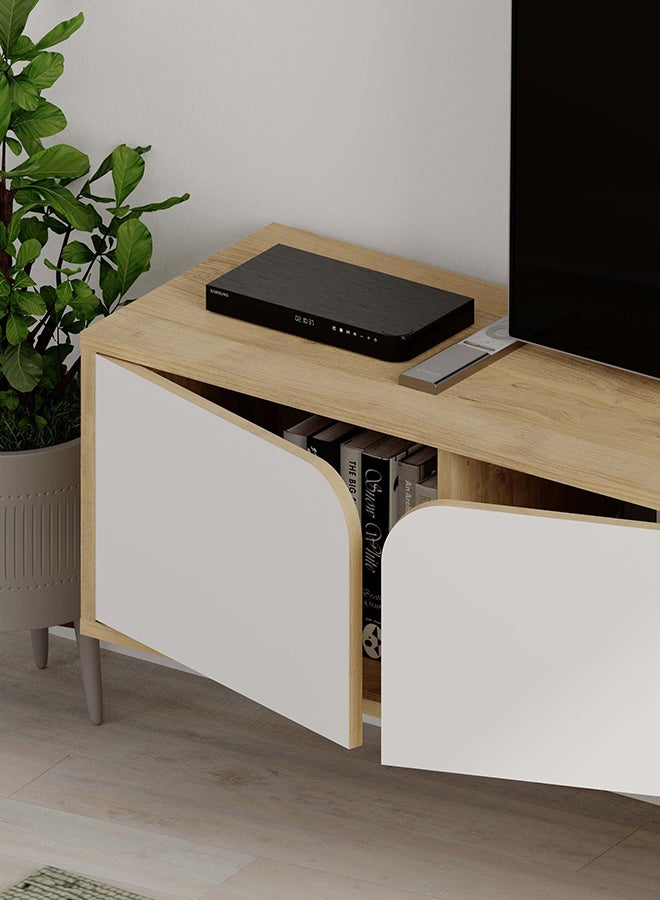 Mourah Home Spark Floating Tv Stand Cabinet Up To 70'' Inch Tv| Tv Unit Wall Mounted 4 Door| Tv Console| 180X35.6X35 Cm (Oak/White) - Image 4