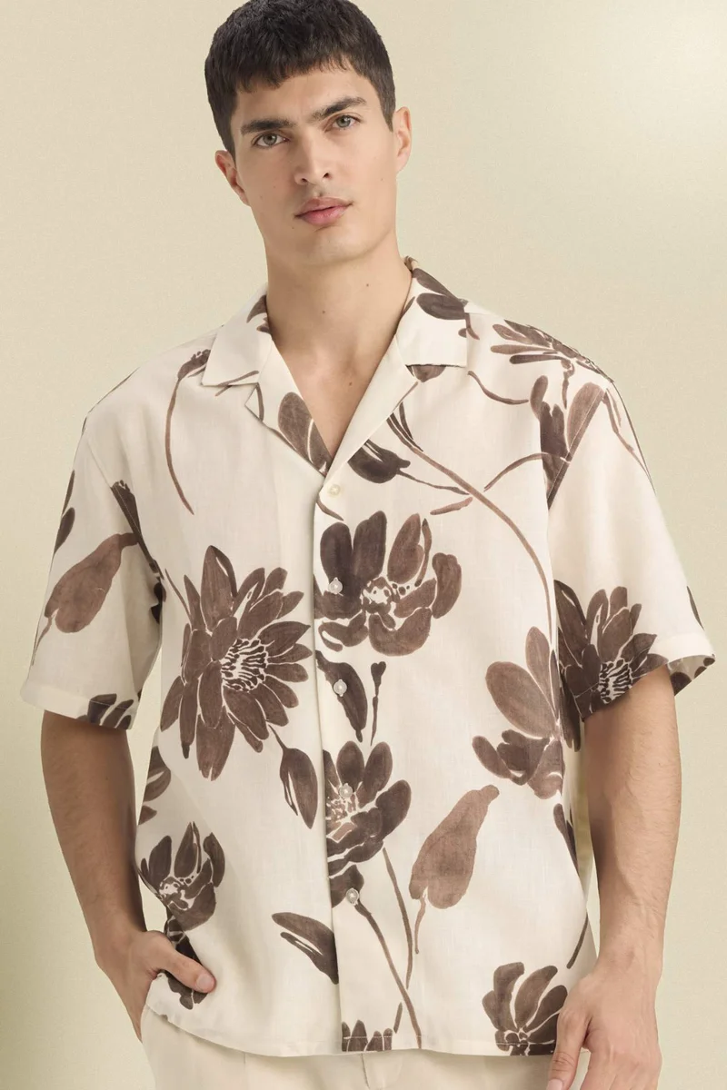 ديفاكتو Printed Short Sleeves Cotton Shirt