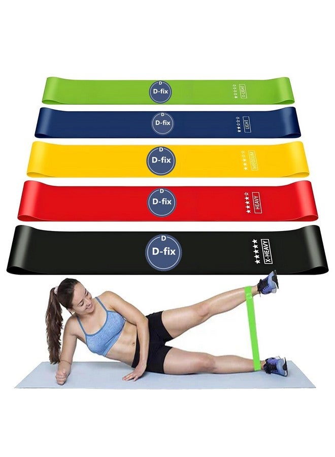D-fix® Resistance Bands Set for Men and Women, Pack of 5 Different Levels Elastic Band for Home Gym Long Exercise Workout - Great Fitness Equipment for Training, Yoga -Multicolor - Image 1