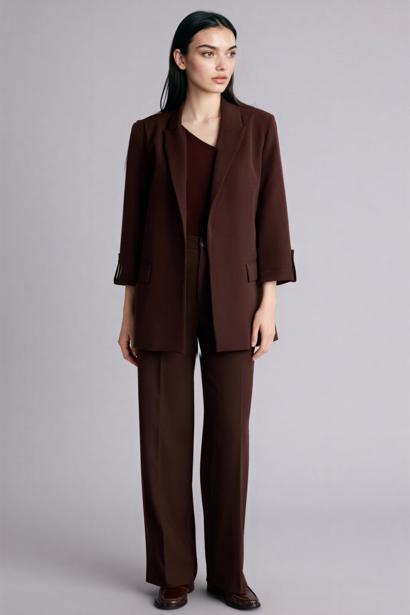 DeFacto Brown Woman Regular Fit Jacket Collar Blazer Casual - Image 2