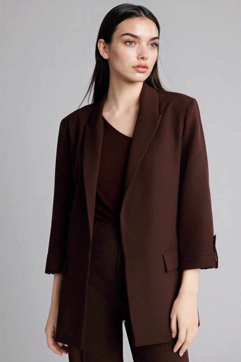 DeFacto Brown Woman Regular Fit Jacket Collar Blazer Casual - Image 3