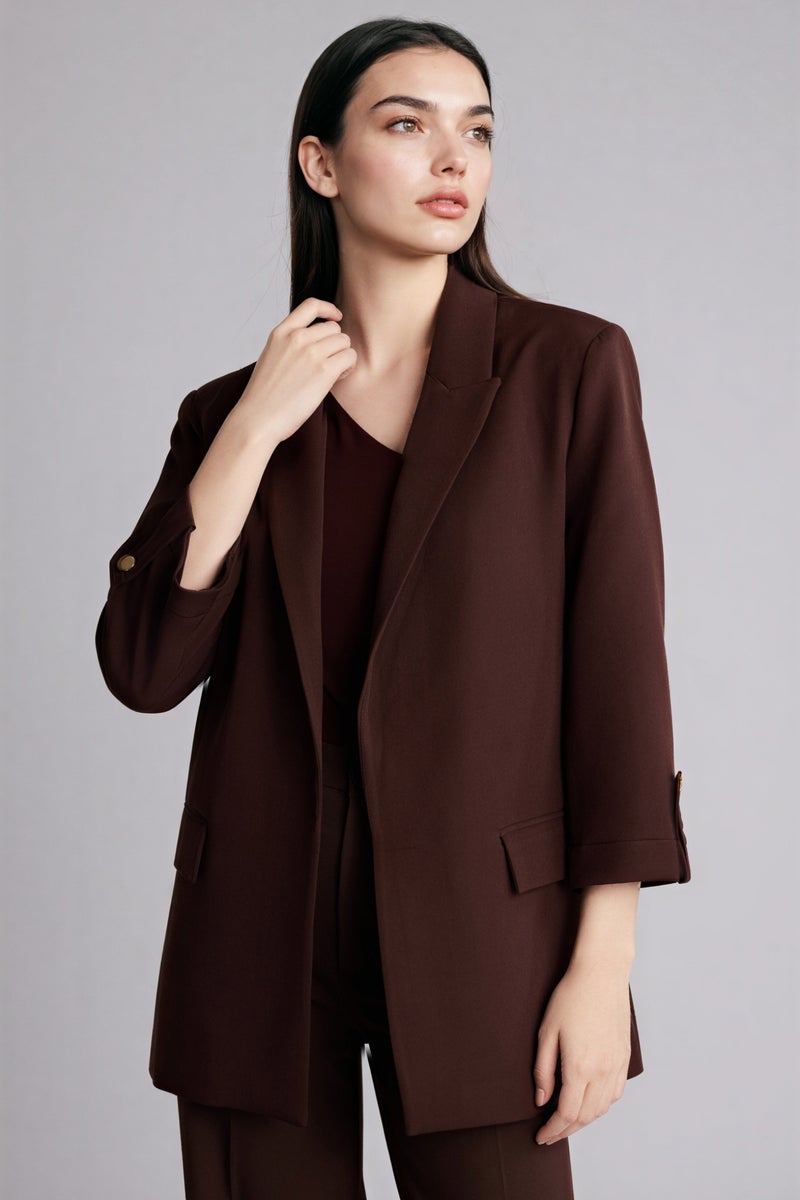DeFacto Brown Woman Regular Fit Jacket Collar Blazer Casual - Image 1