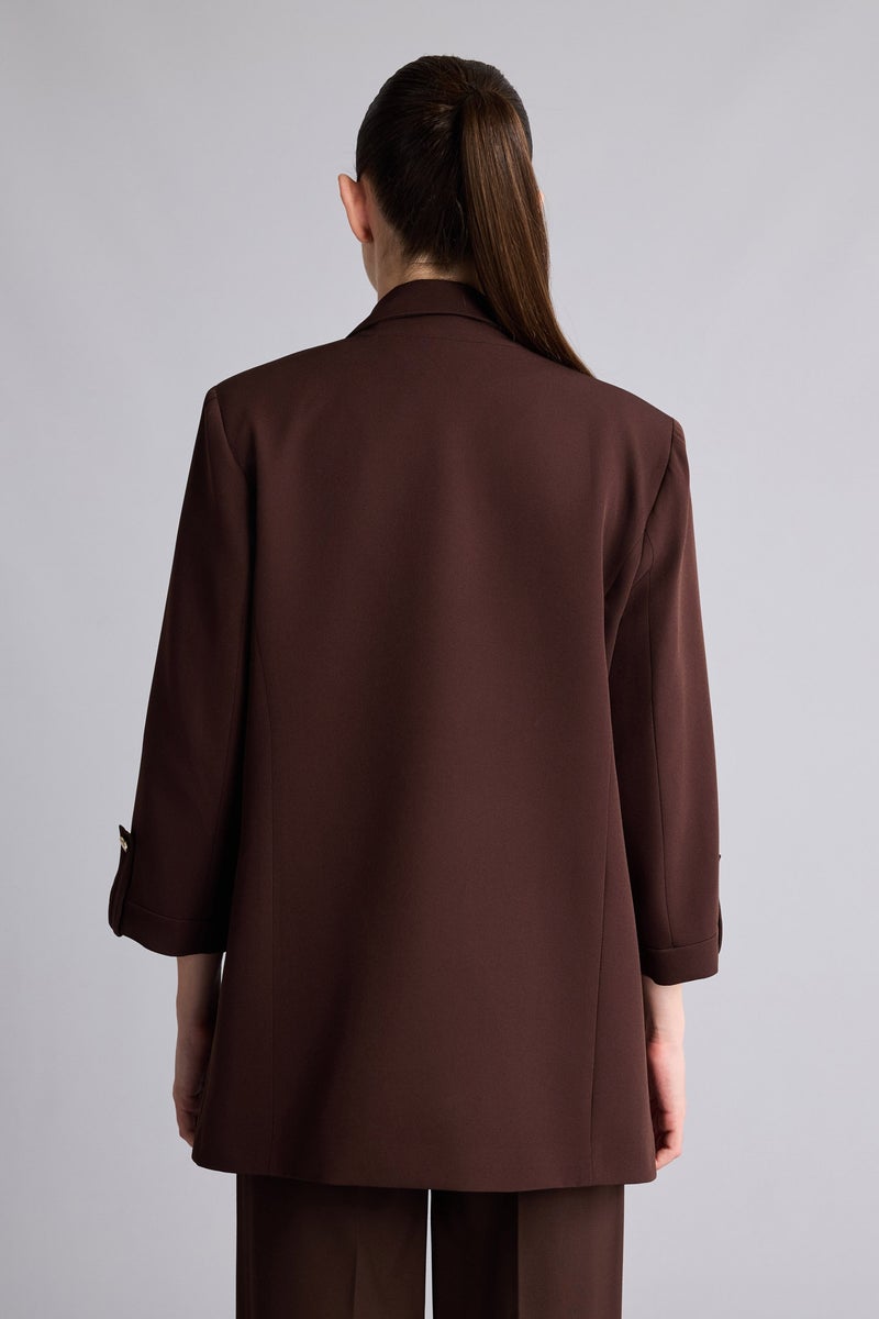DeFacto Brown Woman Regular Fit Jacket Collar Blazer Casual - Image 5