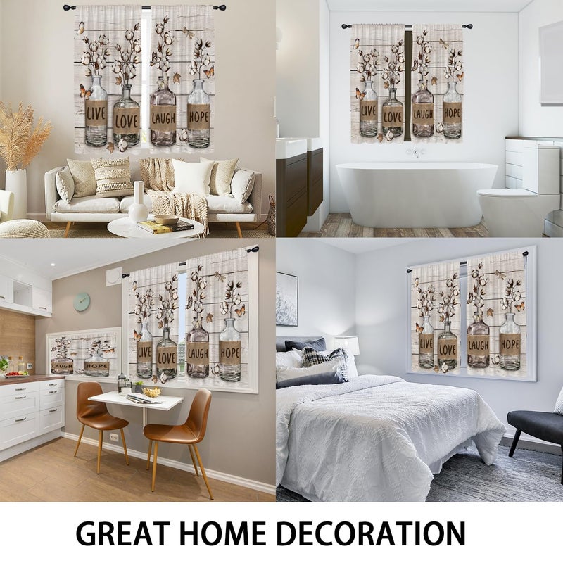 Coxila Farmhouse Kitchen Window Curtains 27.5 x 39 Inch Small Short Mini Cafe Rod Pocket Rustic Country Floral Retro Vintage Fun Living Bedroom Room Home Treatment Set of 2 Curtain Panels Drapes Tiers - Image 4