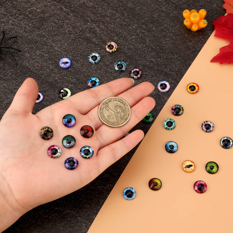 MWOOT 100 Pcs 12MM Glass Eyes Cabochon Dragon Eyes, Colorful Glass Eyes for Crafts, 50 Style Rabbit Cat Owl Bird Human Pupil Eyes for Doll Art Making Jewelry DIY Craft Halloween Easter Decoration - Image 5