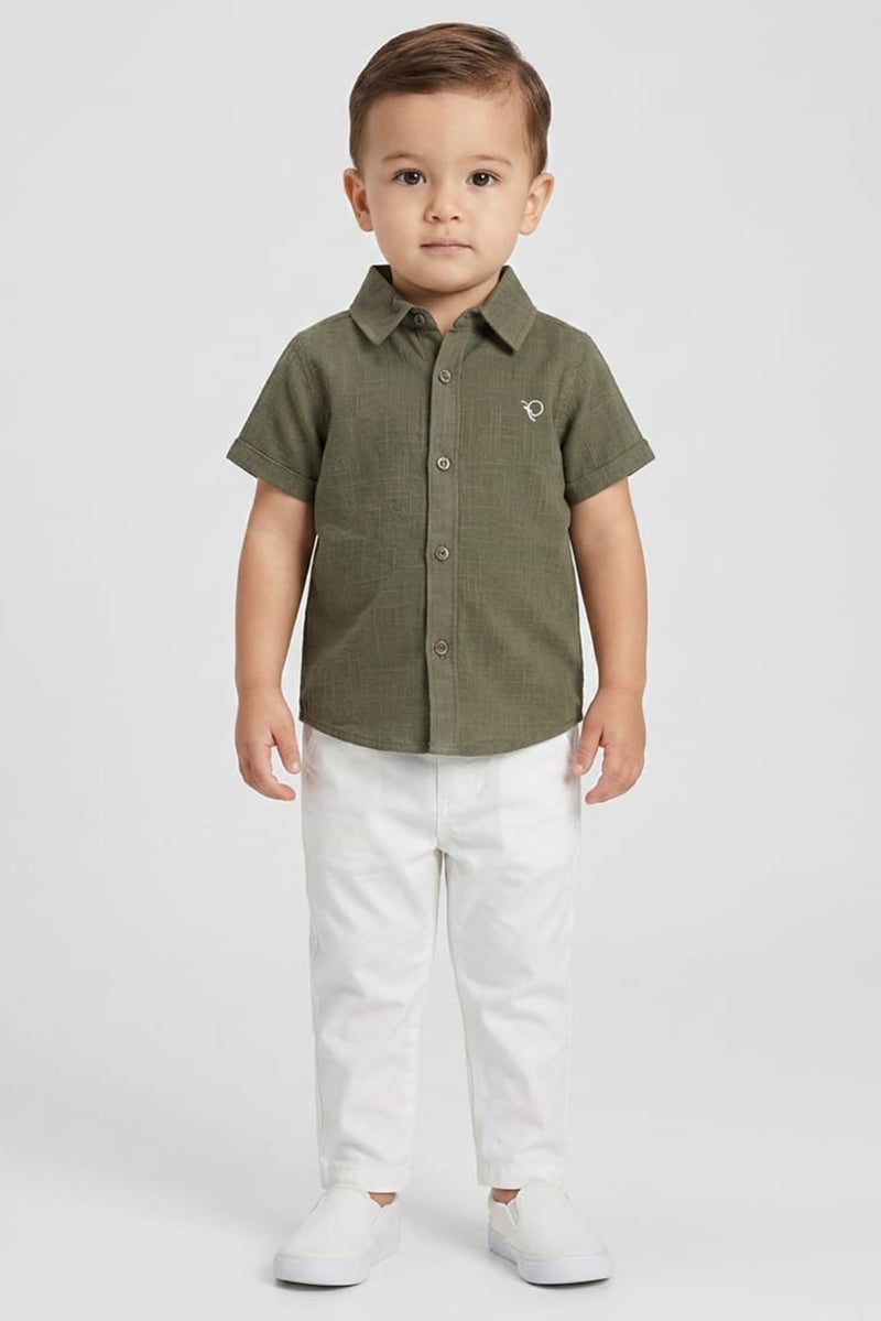 POPEES Toddlers Boy 2 Pcs Embroidered Logo Shirt And Pants Set, Multicolor - Image 1