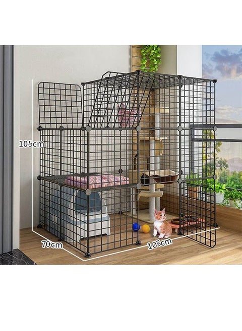 3-Tier Cat Cage Indoor Removable Kennels Detachable Metal Wirecat Playpen Crate Large Exercise Place Ideal For 1-2 Cat Black 70x105x105 Cm