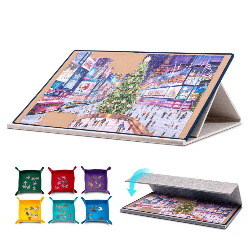Tektalk Jigsaw Puzzle Board with 2-in-1 Designed Stand & Cover, Multi-Angle Adjustable Bracket & 6 Color Sorting Trays, Lightweight Portable Mat for Puzzle Storage Saver, Up to 1000 Pieces - Khaki - Image 1