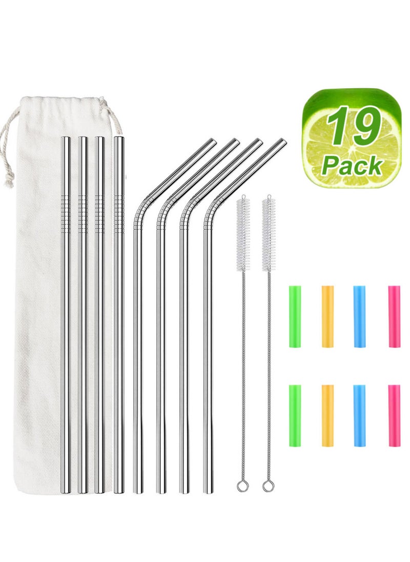 Generic - 19-Piece Reusable Straw Stainless Steel Drinking Straws with Soft Silicone Tips and Cleaning Brushes - Image 1