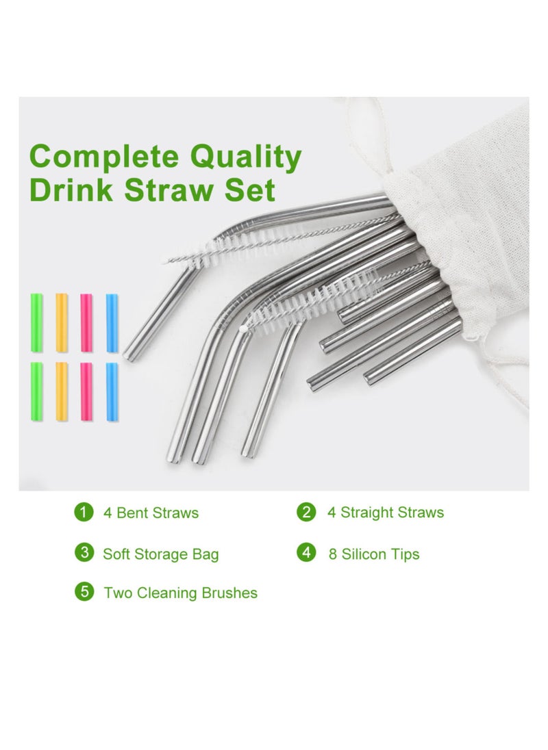 Generic - 19-Piece Reusable Straw Stainless Steel Drinking Straws with Soft Silicone Tips and Cleaning Brushes - Image 1