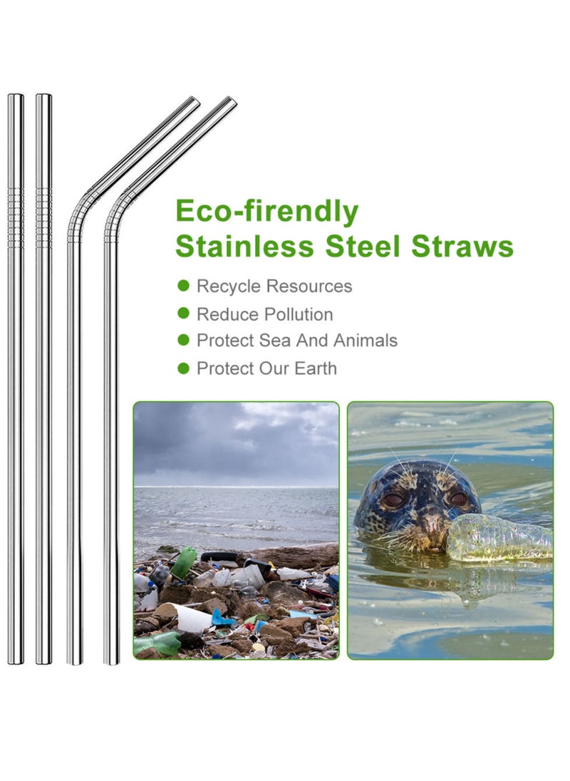 Generic - 19-Piece Reusable Straw Stainless Steel Drinking Straws with Soft Silicone Tips and Cleaning Brushes - Image 1