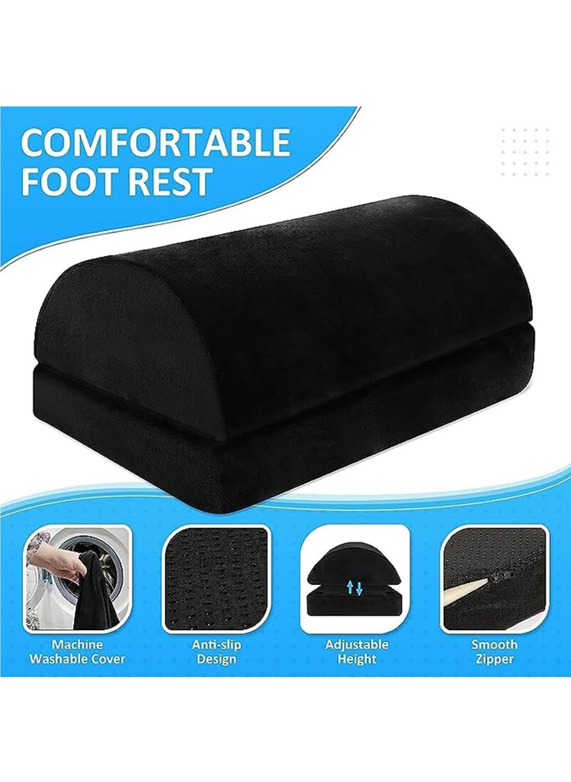 Arabest - Foot Rest for Under Desk at Work, Adjustable Heights Memory Foam Foot Rest with Washable Cover, Ergonomic Design Comfortable Footrest for Car,Home and Office to Relieve Back,Knee Pain (Black) - Image 1