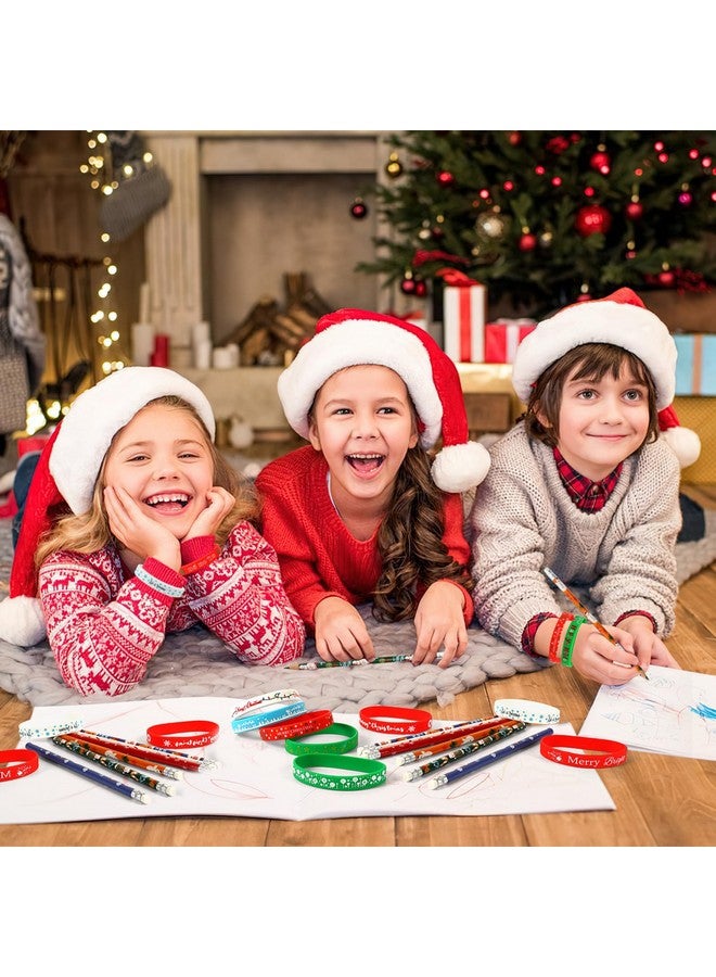 JUNEBRUSHS 72Pcs Christmas Party Favors Set, 36Pcs Christmas Pencils with 36Pcs Christmas Silicone Bracelets, Christmas Pencils Bracelets Gifts for Kids Classroom Office Holiday Party Reward Supplies - Image 5