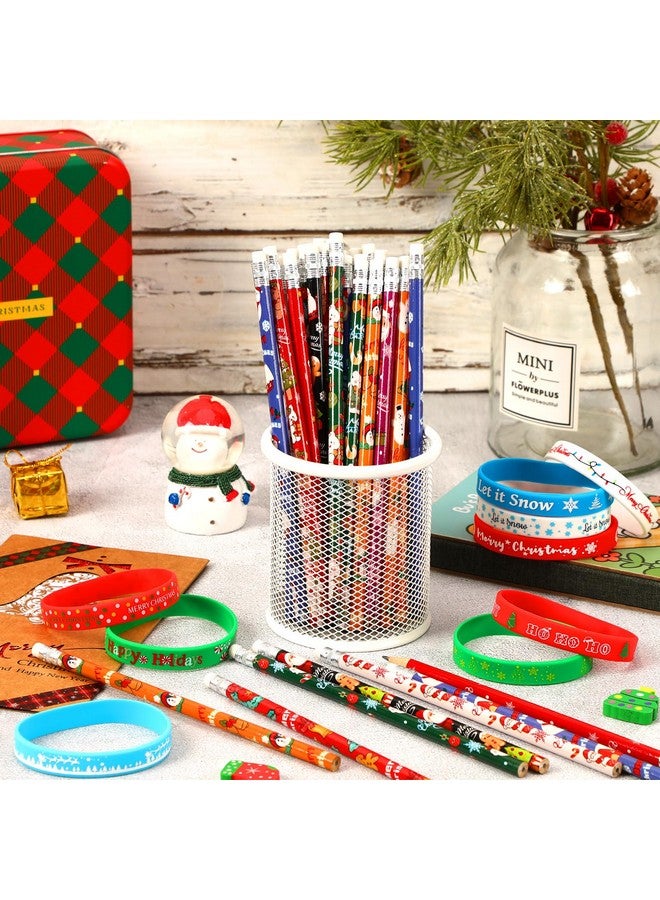 JUNEBRUSHS 72Pcs Christmas Party Favors Set, 36Pcs Christmas Pencils with 36Pcs Christmas Silicone Bracelets, Christmas Pencils Bracelets Gifts for Kids Classroom Office Holiday Party Reward Supplies - Image 4