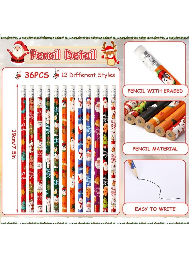 JUNEBRUSHS 72Pcs Christmas Party Favors Set, 36Pcs Christmas Pencils with 36Pcs Christmas Silicone Bracelets, Christmas Pencils Bracelets Gifts for Kids Classroom Office Holiday Party Reward Supplies - Image 2