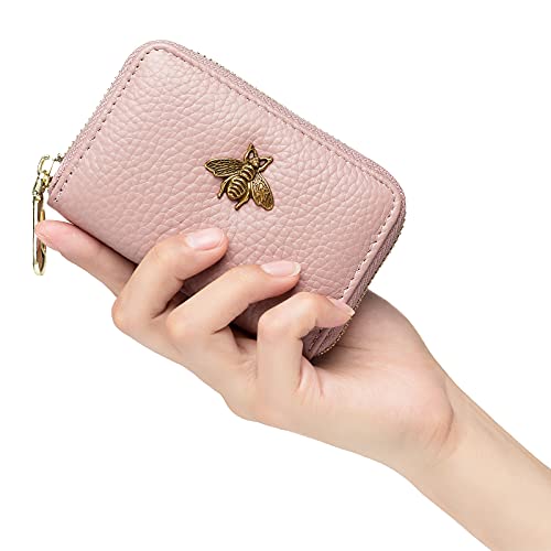 imeetu RFID Credit Card Holder, Small Leather Zipper Card Case Wallet for Women (Lite,Pink) - Image 2
