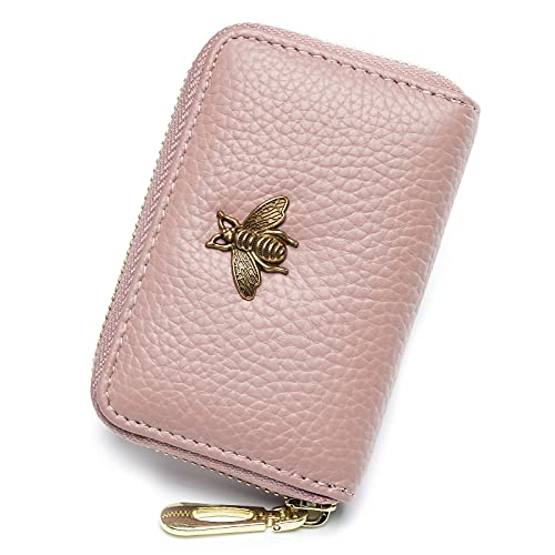 imeetu RFID Credit Card Holder, Small Leather Zipper Card Case Wallet for Women (Lite,Pink) - Image 1