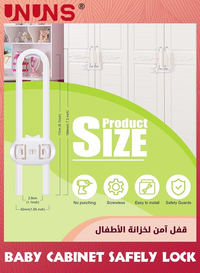 UNUNS 6-Pack Safety Cabinet Locks For Babies,Child Safety cabinet locks,Baby Proof Cabinet Latches,Adjustable U-Shaped Sliding Child locks For Closet cabinets Knob Handle - Image 3