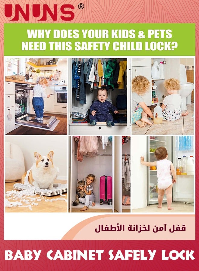 UNUNS 6-Pack Safety Cabinet Locks For Babies,Child Safety cabinet locks,Baby Proof Cabinet Latches,Adjustable U-Shaped Sliding Child locks For Closet cabinets Knob Handle - Image 5