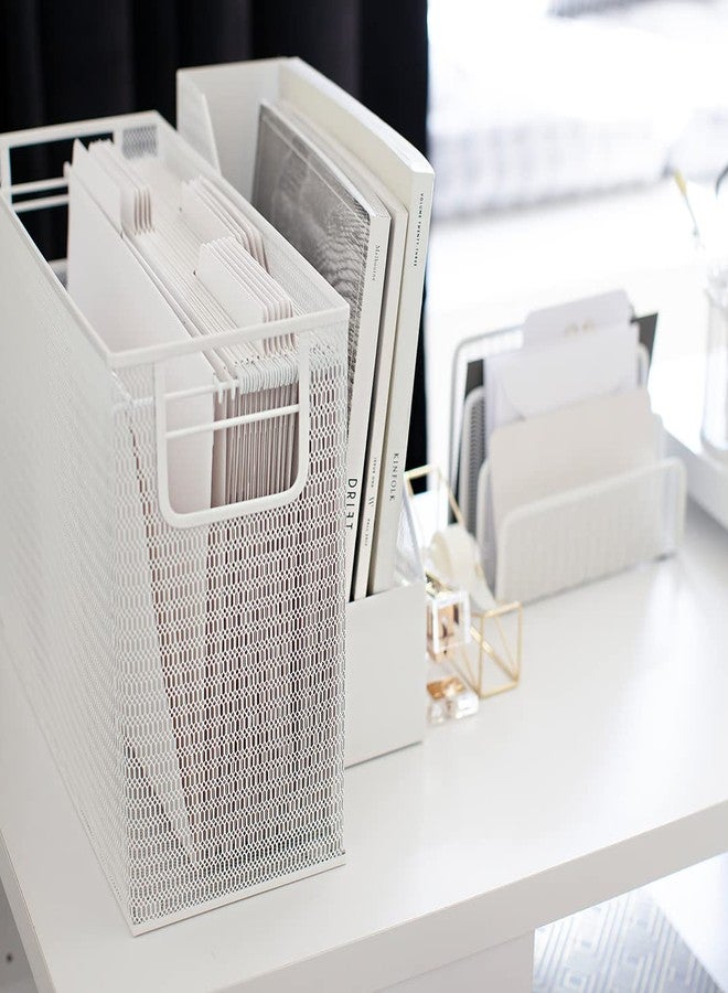 BLU MONACO | White Desk Organizer Set | 5 Piece Metal Office Desk Organizer with Hanging File Holder, Magazine Organizer, Pen Cup, Sticky Note Holder, Mail Sorter | Desk Organizers and Accessories - Image 4