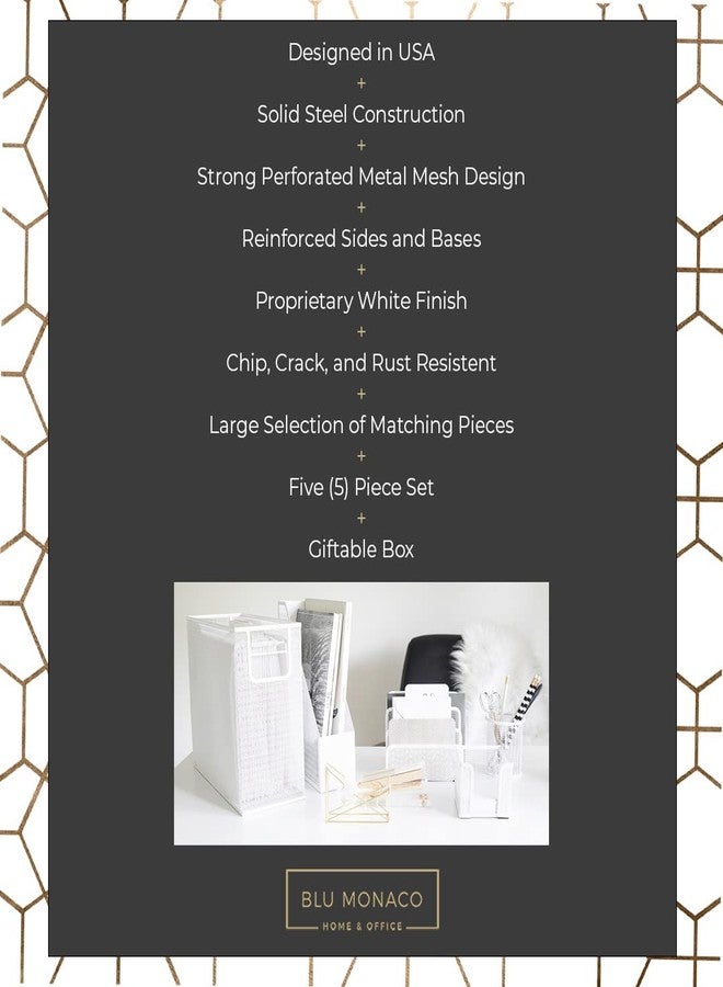 BLU MONACO | White Desk Organizer Set | 5 Piece Metal Office Desk Organizer with Hanging File Holder, Magazine Organizer, Pen Cup, Sticky Note Holder, Mail Sorter | Desk Organizers and Accessories - Image 3