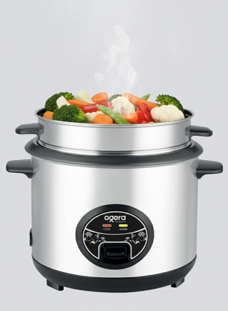 أوجيرا قدر أرز كهربائي 3 في 1 | سعة 1.8 لتر بإناء داخلي غير لاصق وغطاء زجاجي | تسخين سريع 700 واط | وظائف الطهي والتبخير والإبقاء على السخونة | مقبض بارد ووعاء بخار ألمنيوم | ملعقة ومكيال أرز مرفقان | ضمان سنتين - Image 4