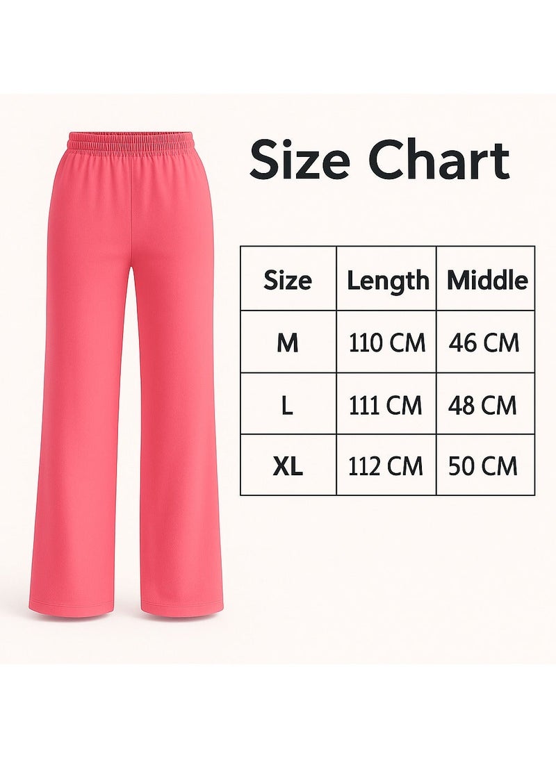 Soft Steps Women’s Linen Wide Leg Pants – Elastic Waist Casual Trousers with Pockets, Pink, Size XL - Image 3