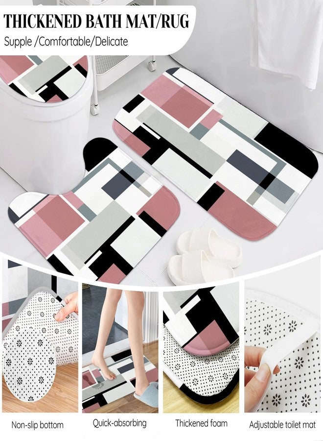 KINUUIS Pink Bathroom Sets with Shower Curtain and Rugs, Bathroom Accessory Set with Shower Curtain,Bath Rugs, Trash Can, Toilet Brush Holder Set & Soap Dispenser - Image 5